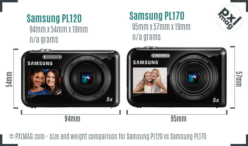 Samsung PL120 vs Samsung PL170 size comparison