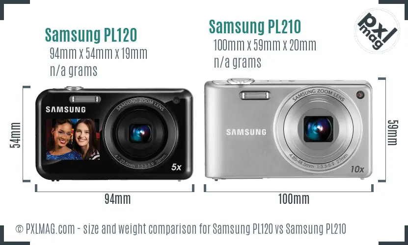 Samsung PL120 vs Samsung PL210 size comparison