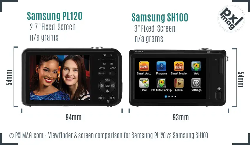 Samsung PL120 vs Samsung SH100 Screen and Viewfinder comparison