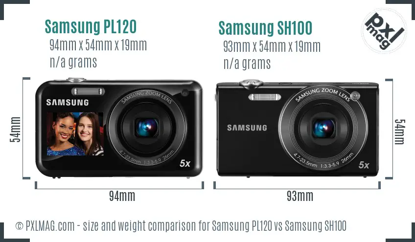 Samsung PL120 vs Samsung SH100 size comparison