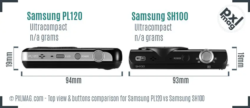 Samsung PL120 vs Samsung SH100 top view buttons comparison