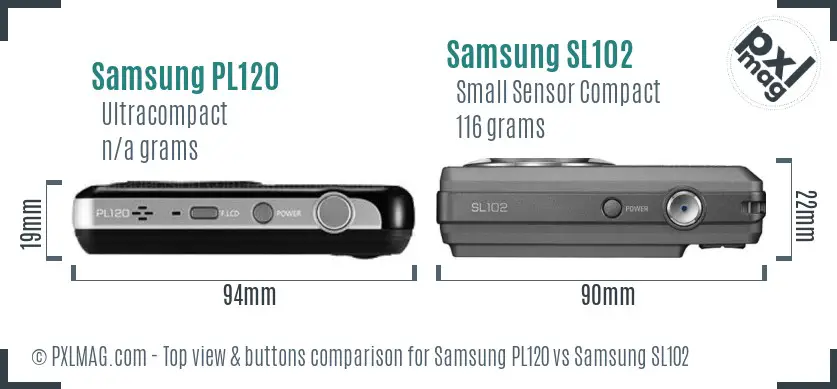 Samsung PL120 vs Samsung SL102 top view buttons comparison Samsung PL120 vs Samsung SL102 top view buttons comparison