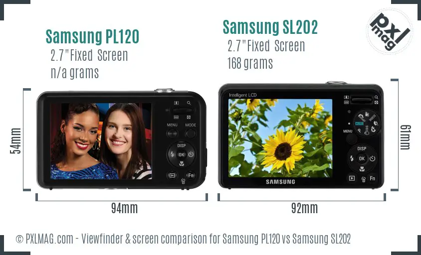 Samsung PL120 vs Samsung SL202 Screen and Viewfinder comparison
