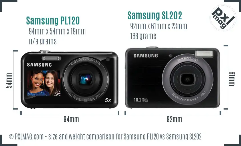 Samsung PL120 vs Samsung SL202 size comparison