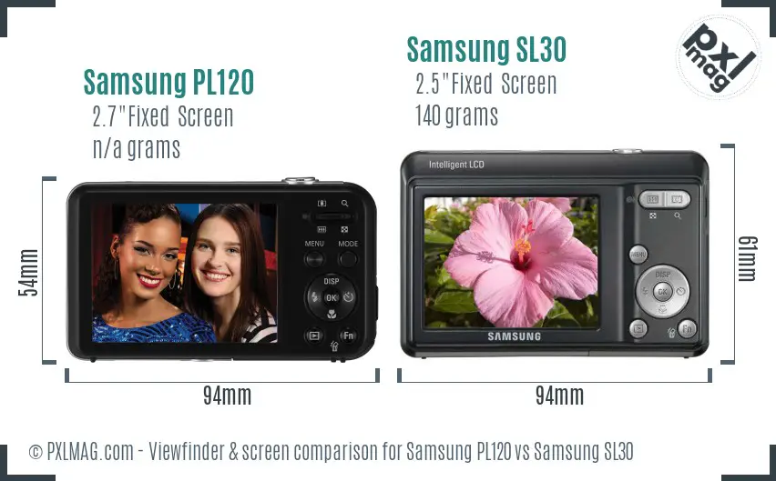 Samsung PL120 vs Samsung SL30 Screen and Viewfinder comparison