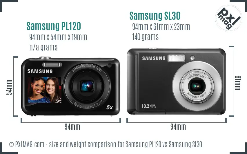Samsung PL120 vs Samsung SL30 size comparison