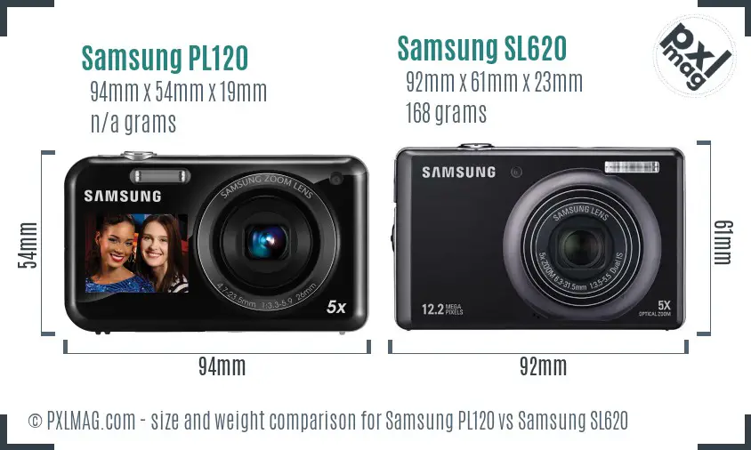 Samsung PL120 vs Samsung SL620 size comparison