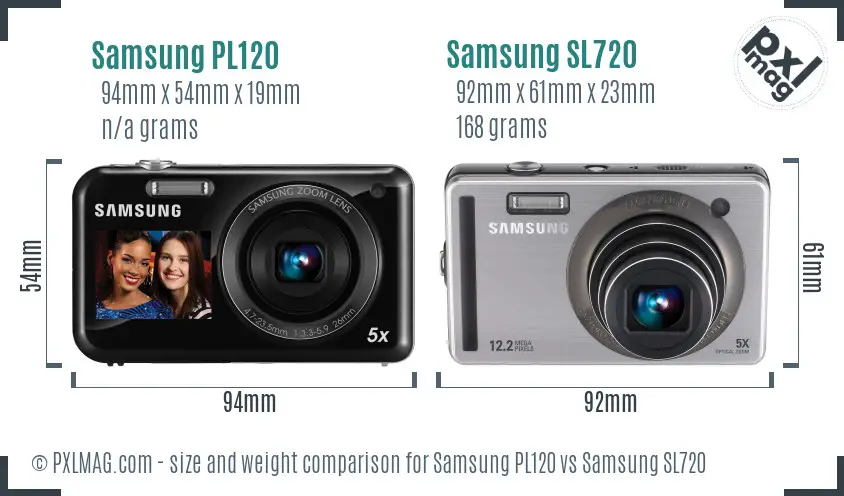 Samsung PL120 vs Samsung SL720 size comparison