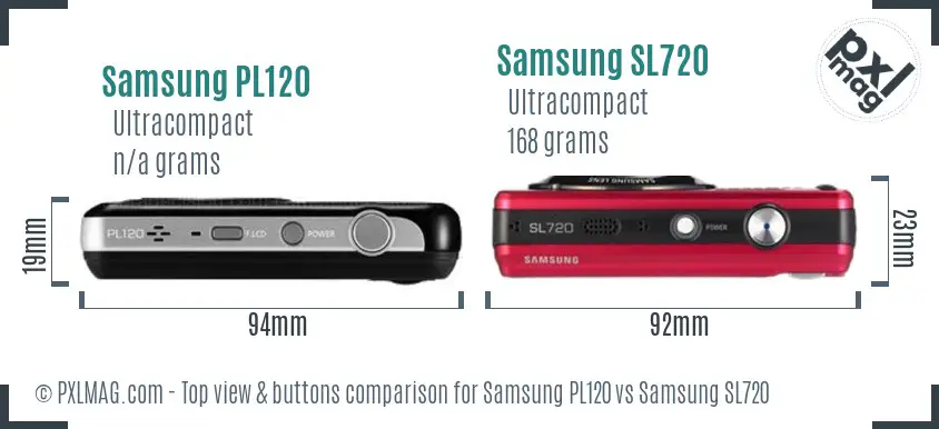 Samsung PL120 vs Samsung SL720 top view buttons comparison