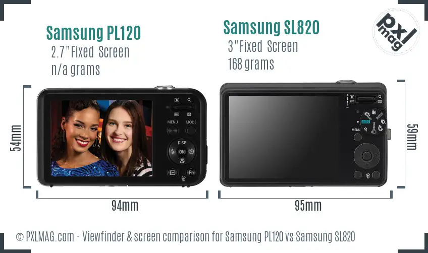 Samsung PL120 vs Samsung SL820 Screen and Viewfinder comparison
