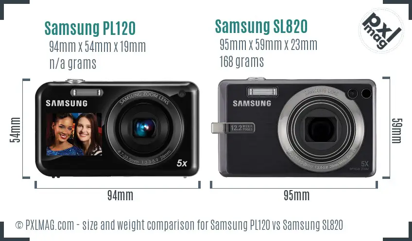Samsung PL120 vs Samsung SL820 size comparison
