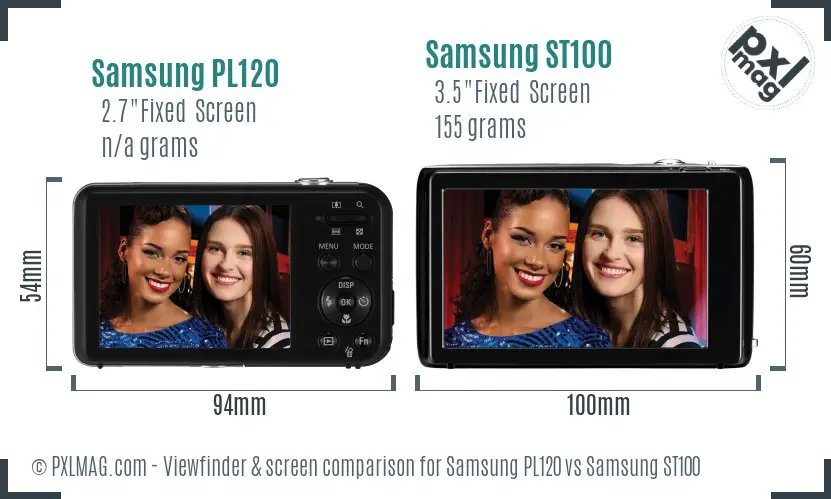 Samsung PL120 vs Samsung ST100 Screen and Viewfinder comparison