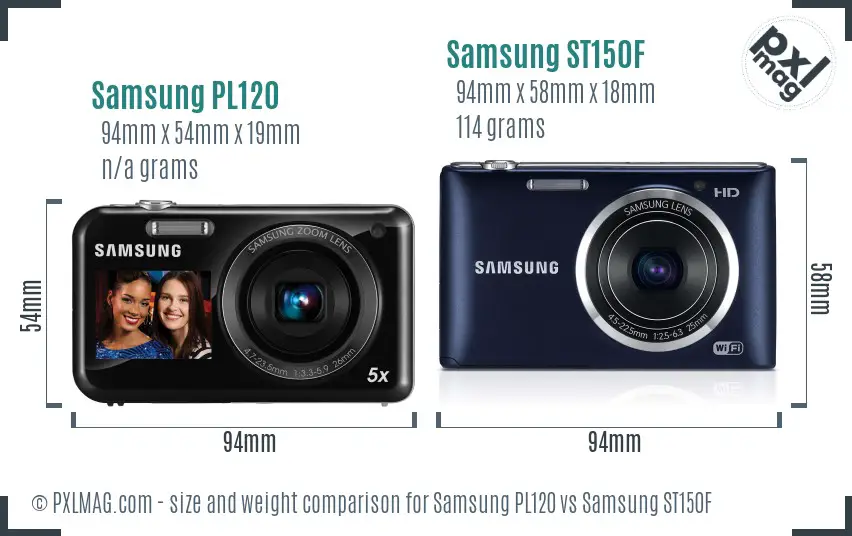 Samsung PL120 vs Samsung ST150F size comparison Samsung PL120 vs Samsung ST150F size comparison
