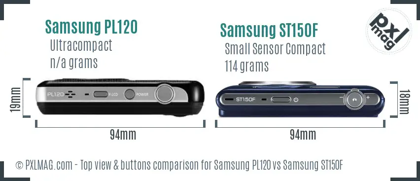 Samsung PL120 vs Samsung ST150F top view buttons comparison Samsung PL120 vs Samsung ST150F top view buttons comparison