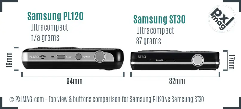 Samsung PL120 vs Samsung ST30 top view buttons comparison Samsung PL120 vs Samsung ST30 top view buttons comparison