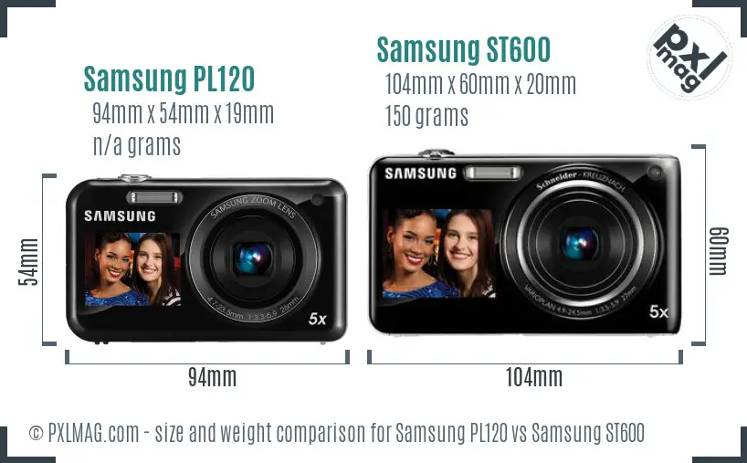 Samsung PL120 vs Samsung ST600 size comparison