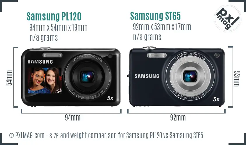 Samsung PL120 vs Samsung ST65 size comparison
