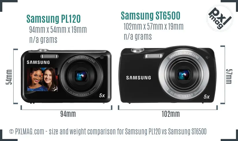 Samsung PL120 vs Samsung ST6500 size comparison