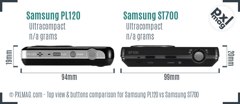 Samsung PL120 vs Samsung ST700 top view buttons comparison