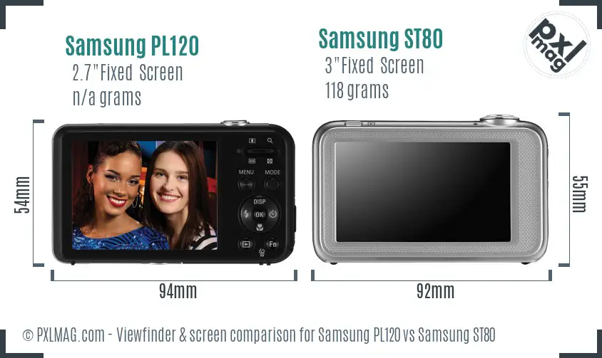 Samsung PL120 vs Samsung ST80 Screen and Viewfinder comparison