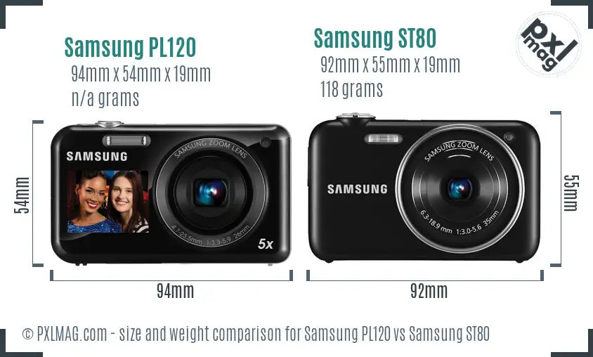 Samsung PL120 vs Samsung ST80 size comparison