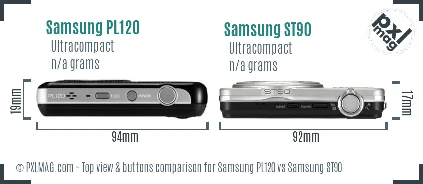 Samsung PL120 vs Samsung ST90 top view buttons comparison