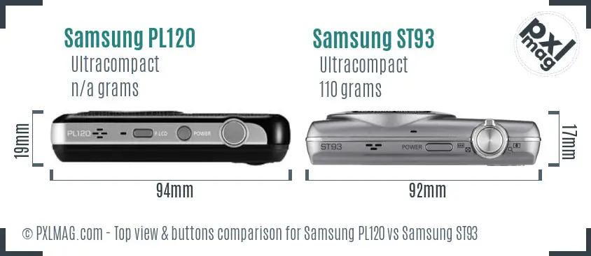Samsung PL120 vs Samsung ST93 top view buttons comparison Samsung PL120 vs Samsung ST93 top view buttons comparison