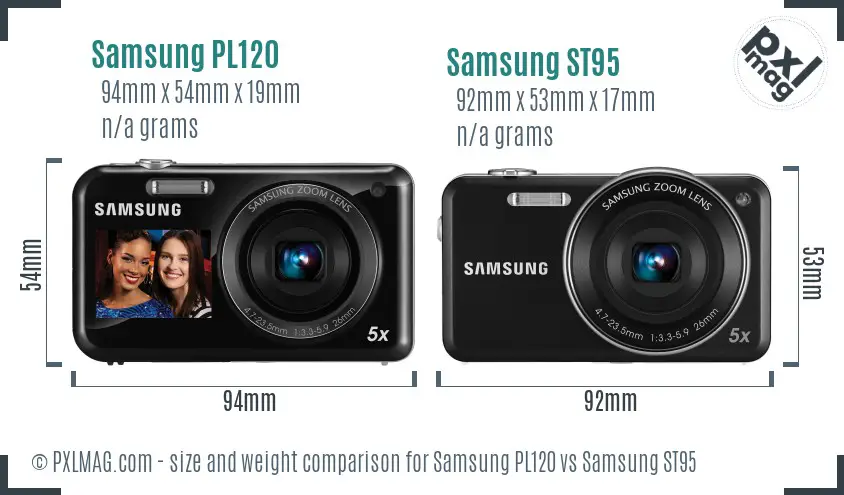 Samsung PL120 vs Samsung ST95 size comparison