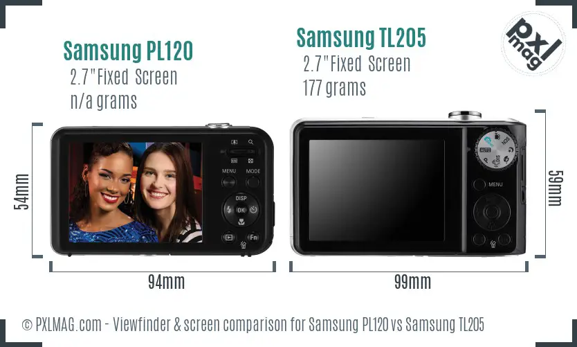 Samsung PL120 vs Samsung TL205 Screen and Viewfinder comparison