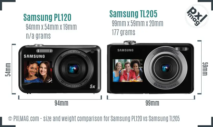 Samsung PL120 vs Samsung TL205 size comparison