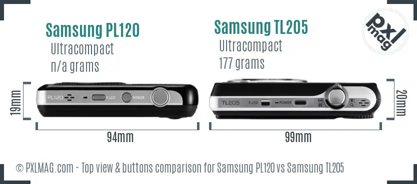 Samsung PL120 vs Samsung TL205 top view buttons comparison