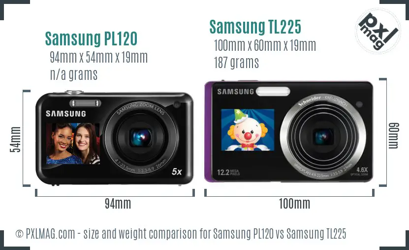 Samsung PL120 vs Samsung TL225 size comparison