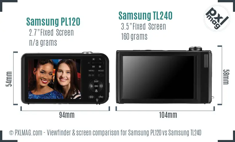 Samsung PL120 vs Samsung TL240 Screen and Viewfinder comparison