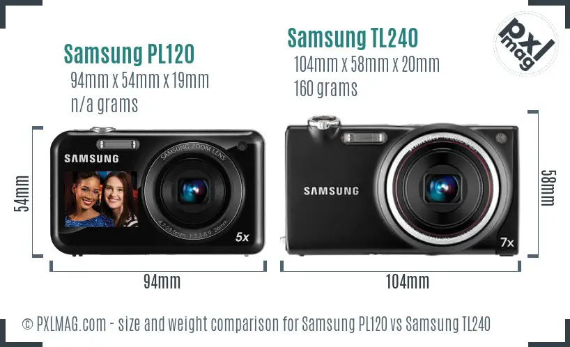 Samsung PL120 vs Samsung TL240 size comparison