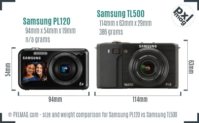 Samsung PL120 vs Samsung TL500 size comparison Samsung PL120 vs Samsung TL500 size comparison
