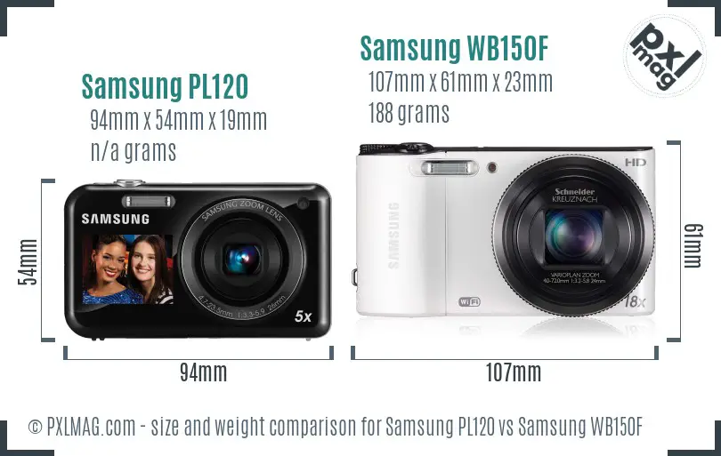 Samsung PL120 vs Samsung WB150F size comparison Samsung PL120 vs Samsung WB150F size comparison