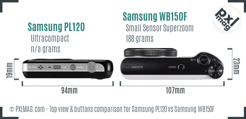 Samsung PL120 vs Samsung WB150F top view buttons comparison Samsung PL120 vs Samsung WB150F top view buttons comparison