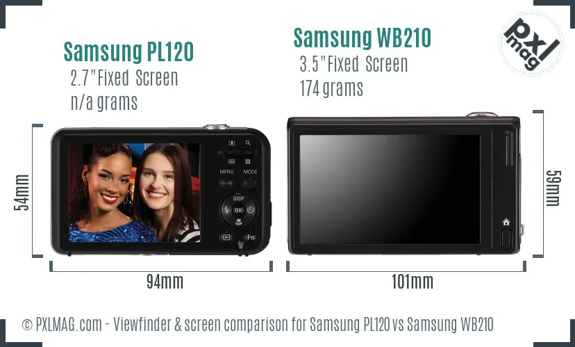 Samsung PL120 vs Samsung WB210 Screen and Viewfinder comparison