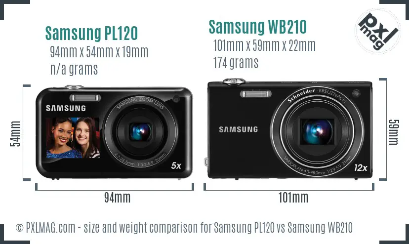 Samsung PL120 vs Samsung WB210 size comparison