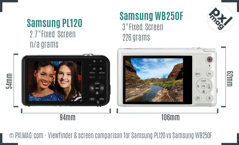 Samsung PL120 vs Samsung WB250F Screen and Viewfinder comparison Samsung PL120 vs Samsung WB250F Screen and Viewfinder comparison
