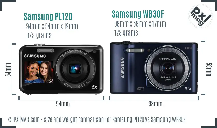 Samsung PL120 vs Samsung WB30F size comparison