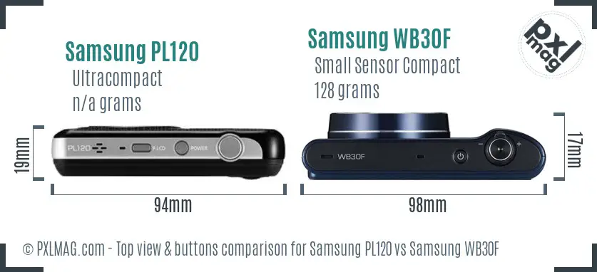 Samsung PL120 vs Samsung WB30F top view buttons comparison