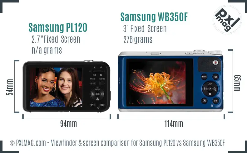 Samsung PL120 vs Samsung WB350F Screen and Viewfinder comparison