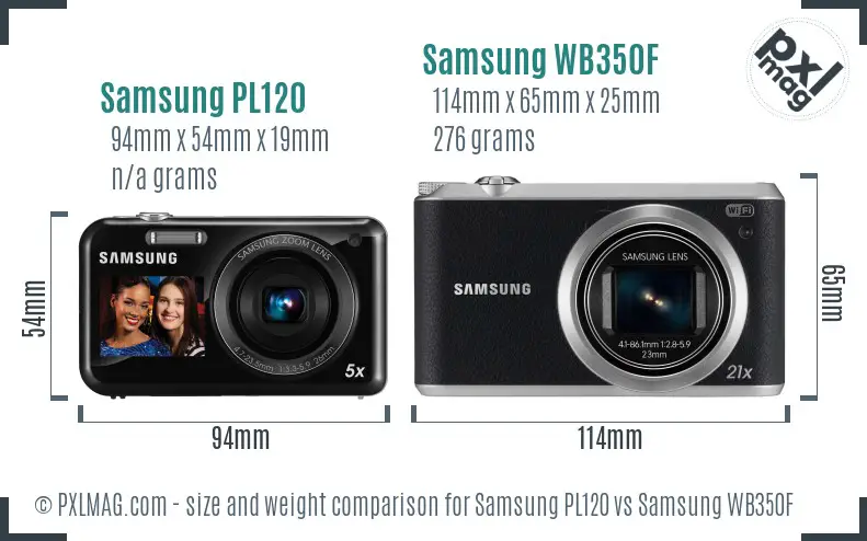 Samsung PL120 vs Samsung WB350F size comparison