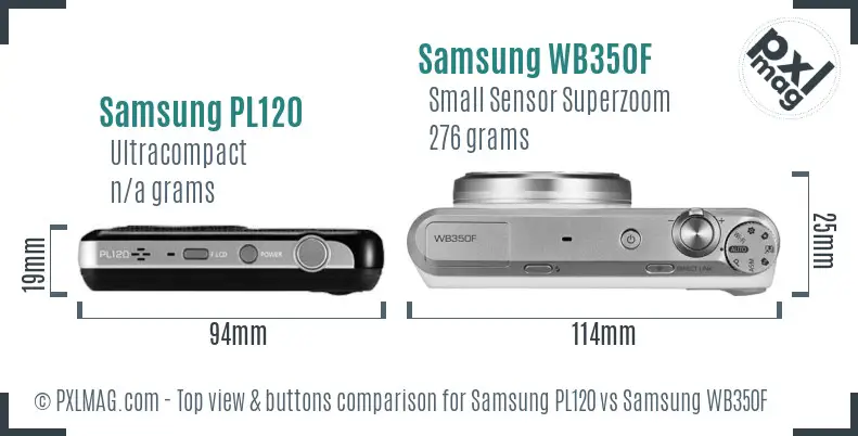 Samsung PL120 vs Samsung WB350F top view buttons comparison