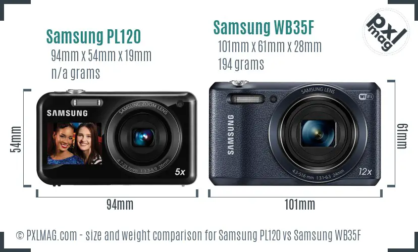 Samsung PL120 vs Samsung WB35F size comparison