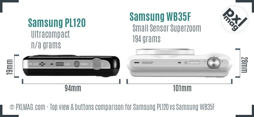 Samsung PL120 vs Samsung WB35F top view buttons comparison