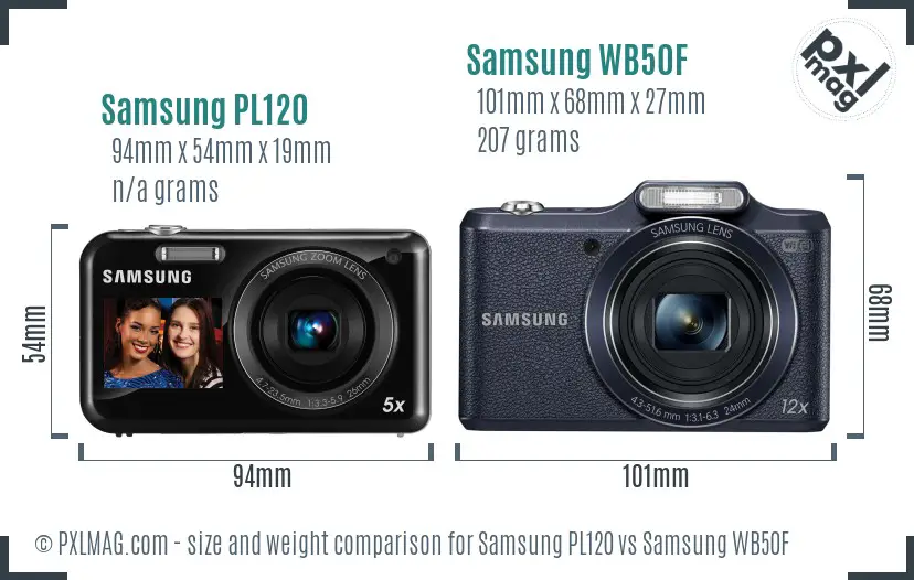 Samsung PL120 vs Samsung WB50F size comparison