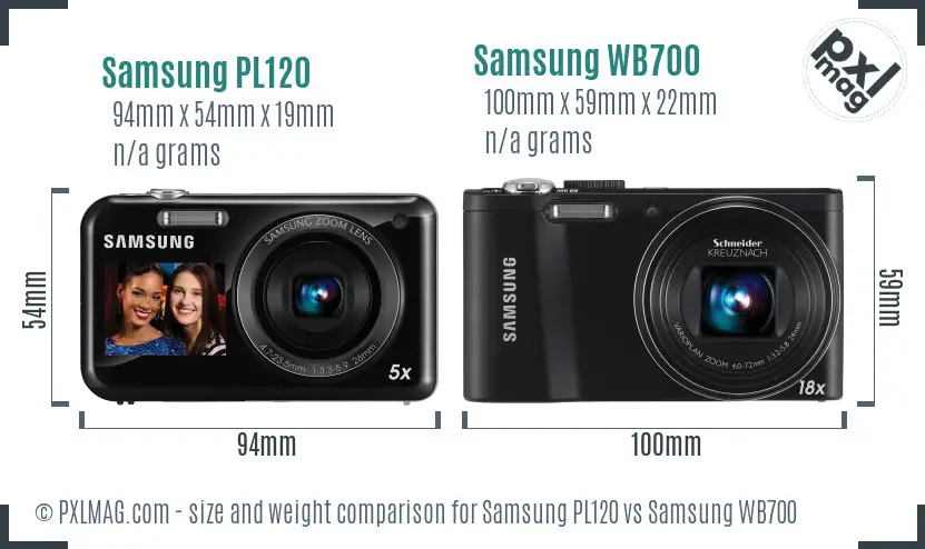 Samsung PL120 vs Samsung WB700 size comparison