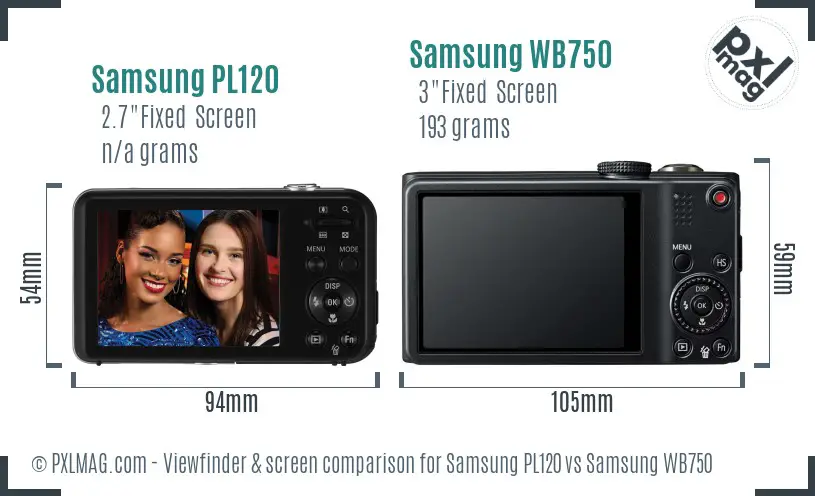Samsung PL120 vs Samsung WB750 Screen and Viewfinder comparison